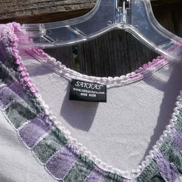 Sakkas Tunic Top One Size Boho Short Sleeve Palm Trees Crochet Trim Pink Blush - Picture 4 of 9